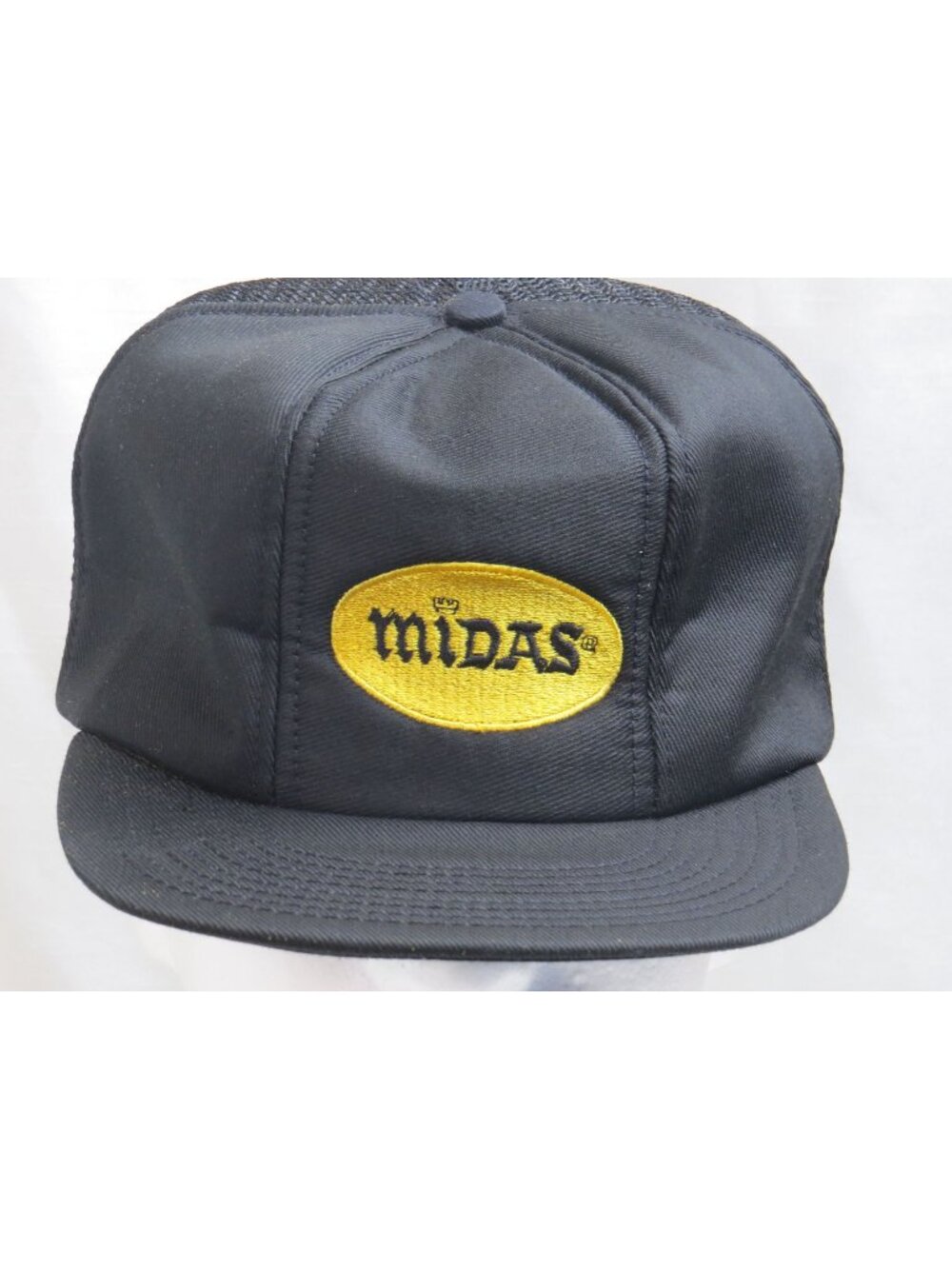 Midas Muffler Automotive Trucker Hat Patch Snapback Cap Black Made in USA VTG